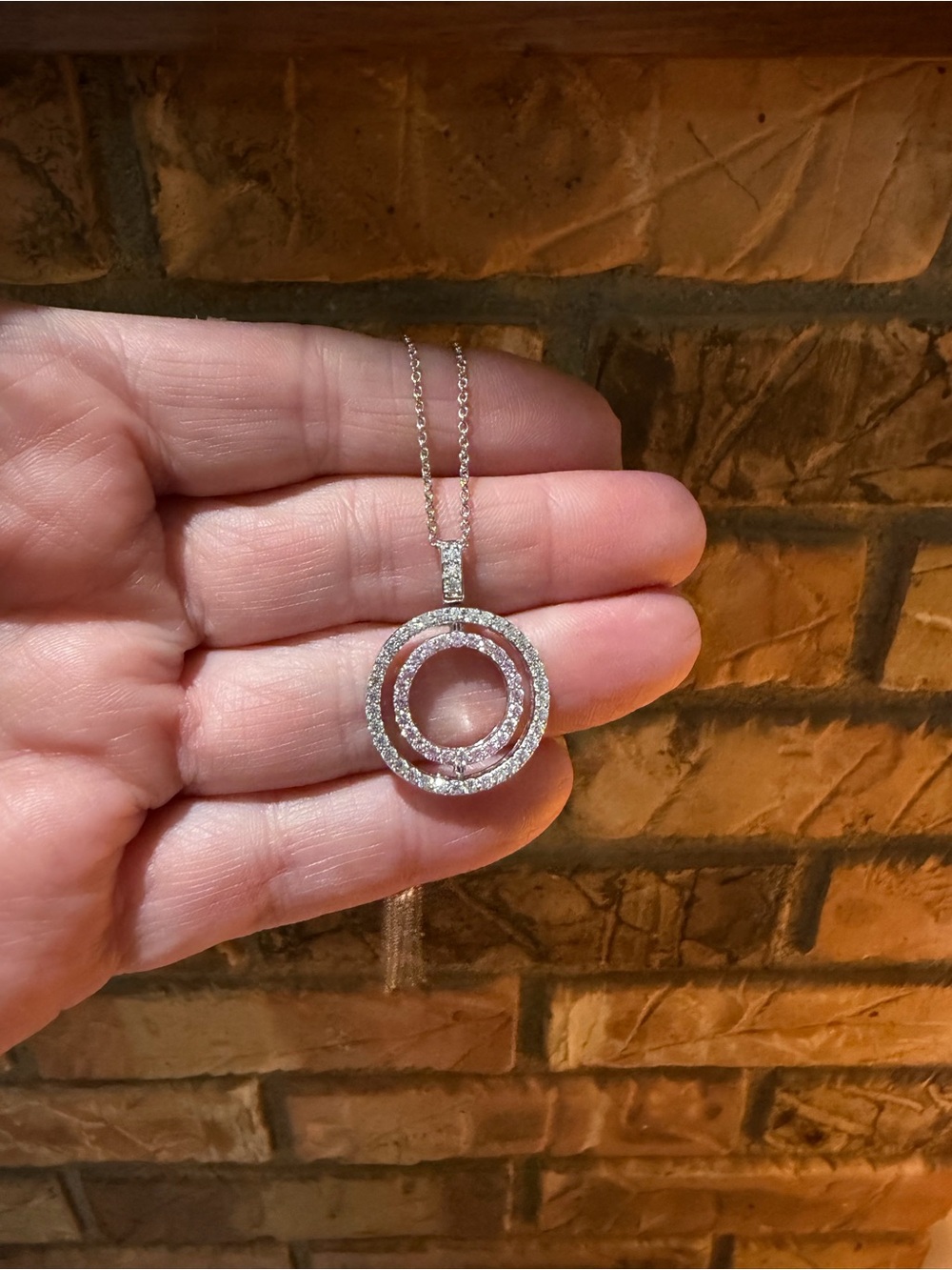 925 Sterling Silver Double Circle Spinning Pendant Necklace - Women Jewelry - Picture 2 of 6
